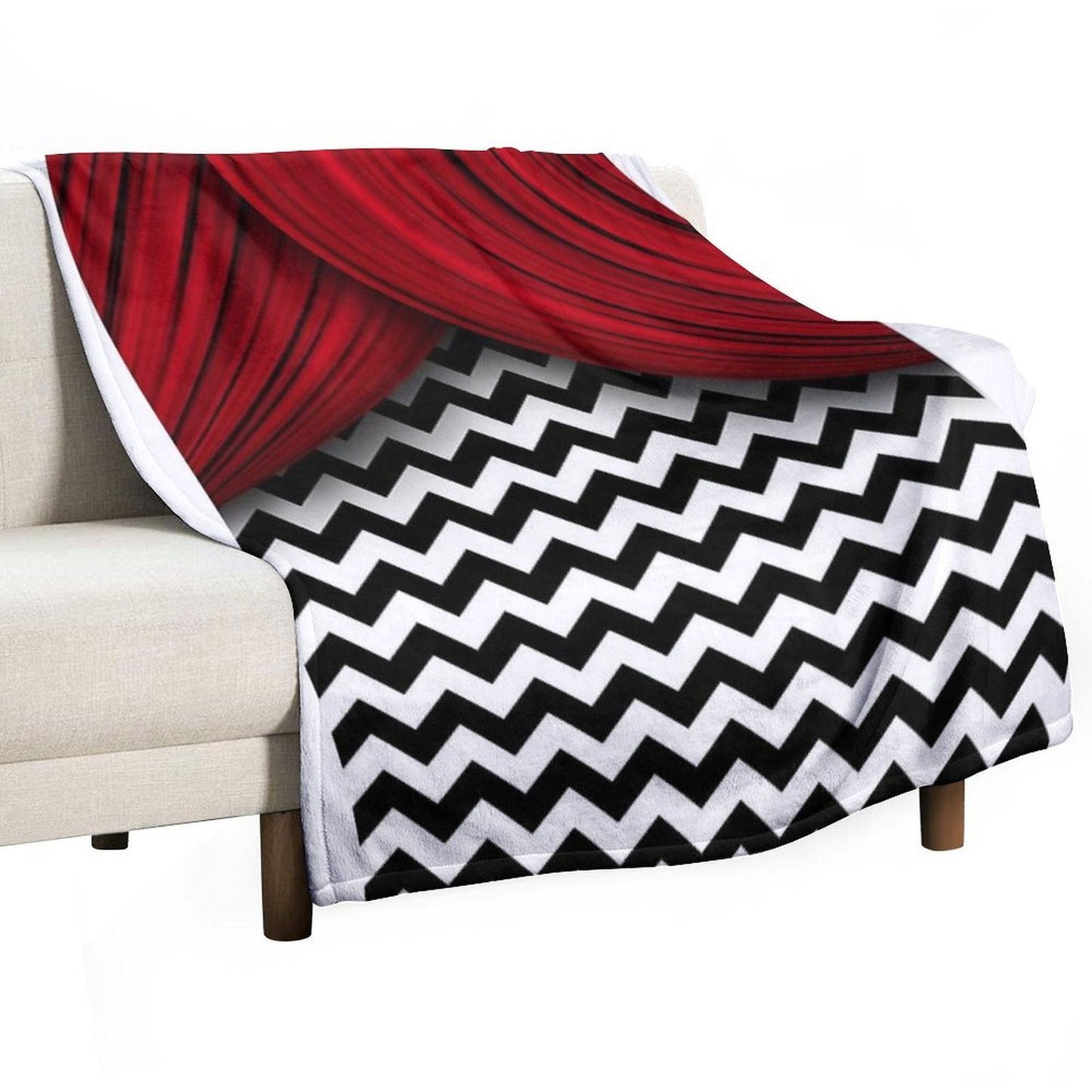 Twin Peaks Red Curtains Black And White Chevron Throw Blanket