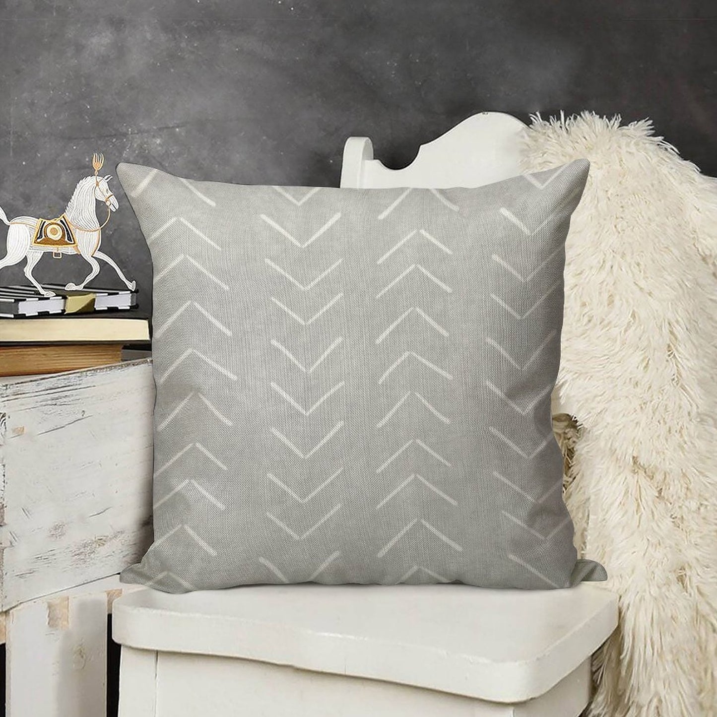 Boho Big Arrows in Grey Linen Throw Pillow Cover