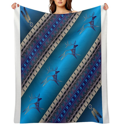 Elk Spirit (Blue) Throw Blanket
