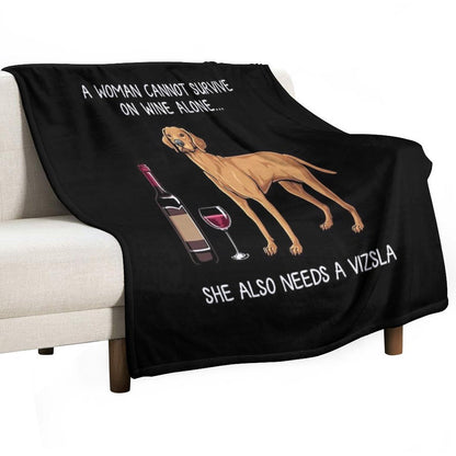 Vizsla And Wine Funny Dog Throw Blanket