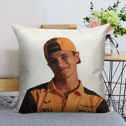 Lando Norris Linen Throw Pillow Cover
