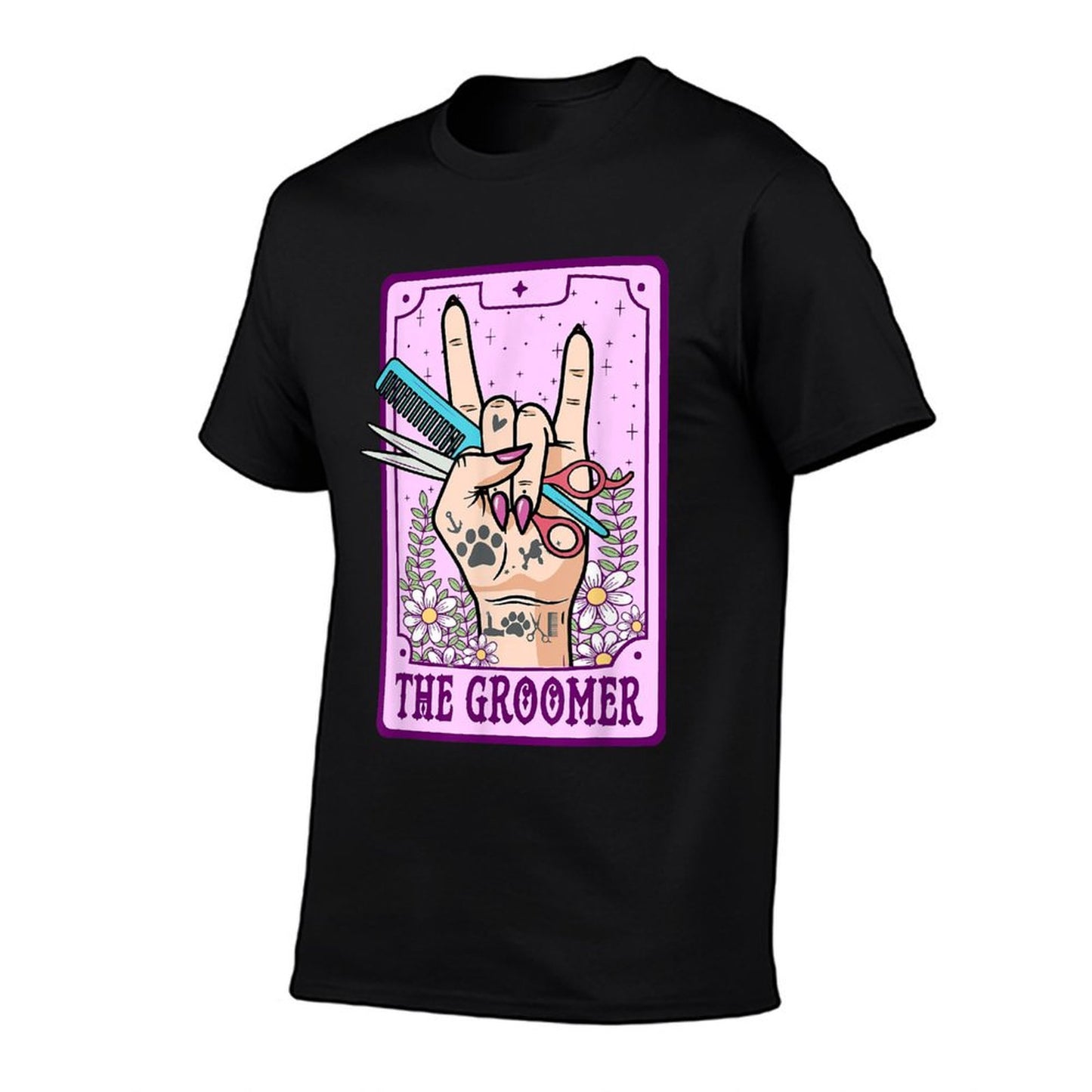 Funny Dog Groomer Tarot Cards Unisex-Adults Dog Lovers Dog Groomers Black Small Modern Cartoon Fun T-Shirt