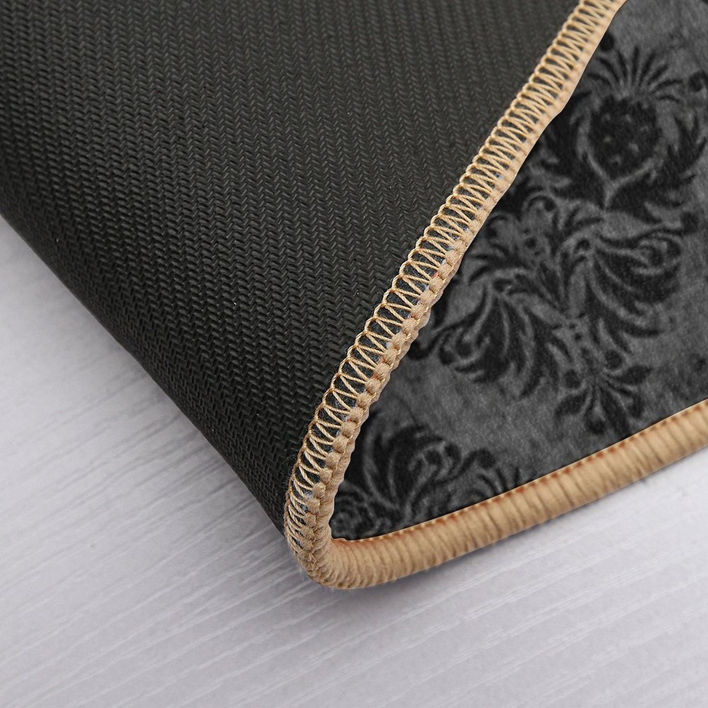 Gothic Black Damask Bath Mat