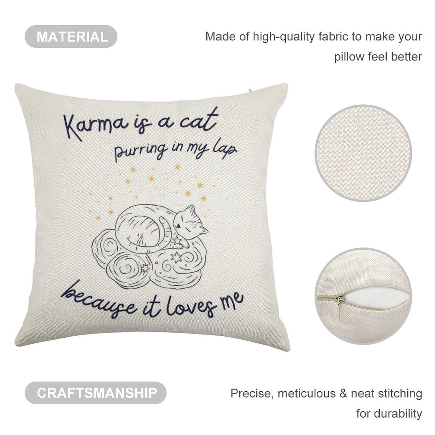Karma Is A Cat Linen Throw Pillow Cover
