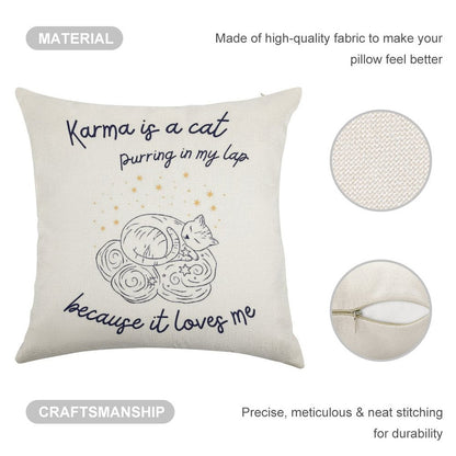 Karma Is A Cat Linen Throw Pillow Cover