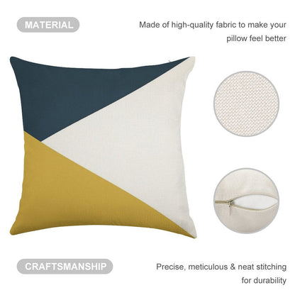 Angled Color Block in Navy Blue, Light Mustard Yellow, And White Linen Throw Pillow Cover