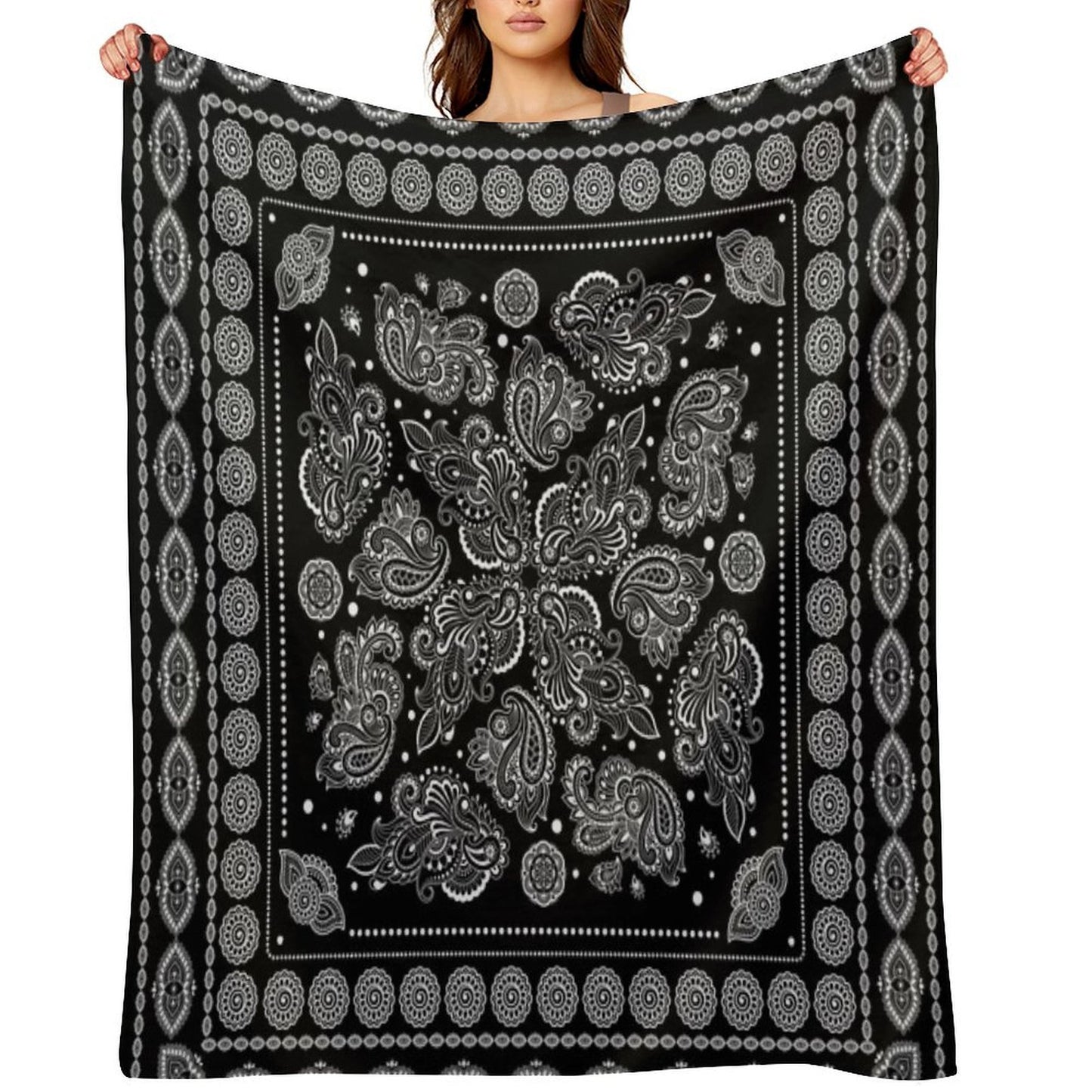 Oriental Paisley Ornament Black And White Throw Blanket
