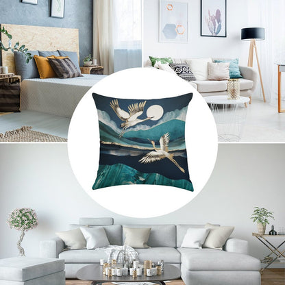 Midnight Cranes Linen Throw Pillow Cover