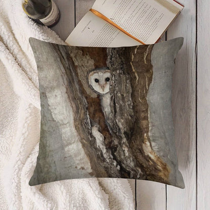 Barn Owl Peekaboo Linen Throw Pillow Cover