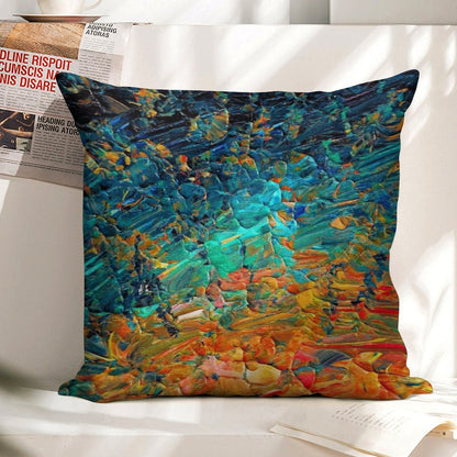 ETERNAL TIDE 2 Bold Rainbow Colorful Deep BlueTurquoise Aqua Orange Yellow Ombre Waves Abstract Acrylic Painting Linen Throw Pillow Cover