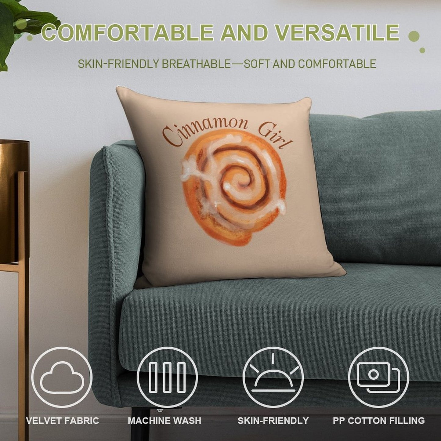 Cinnamon Girl Soft Short Plush Fabric Throw Pillow