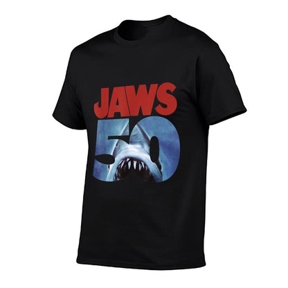 Jaws 50th Anniversary Logo Front & Back  Tagless Design T-Shirt