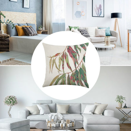 A Touch of Red - Watercolour of Eucalyptus Branch Linen Throw Pillow Cover