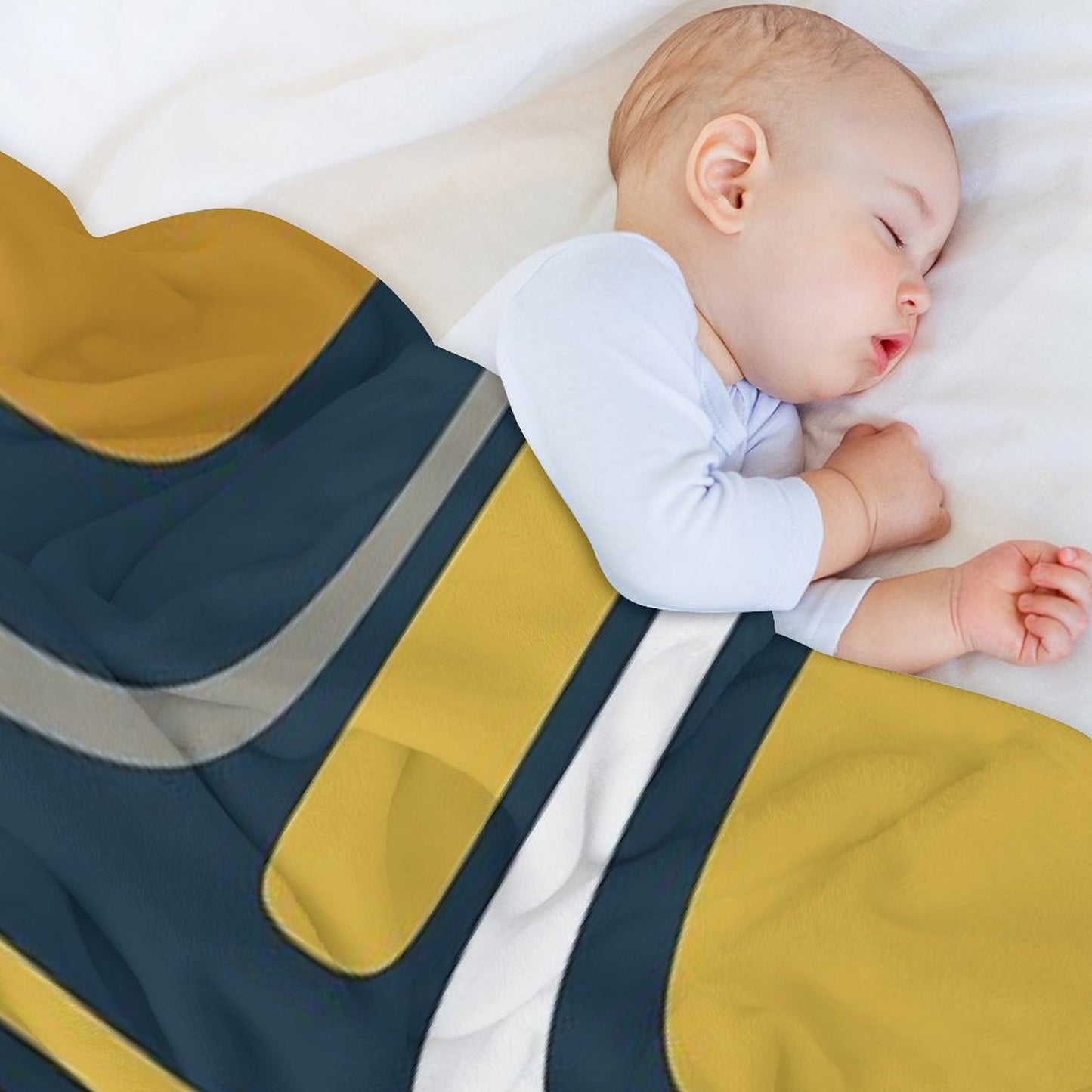 Palm Springs Mid-Century Modern Abstract Pattern in Light And Dark Mustard, Gray, And White on Navy Blue Throw Blanket