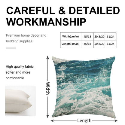 Blue Ocean Waves Linen Throw Pillow Cover