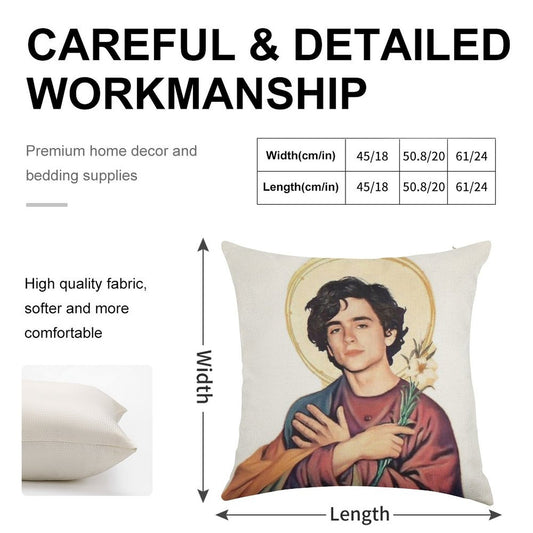 Timothee Chalamet SaintGod Sticker Linen Throw Pillow Cover