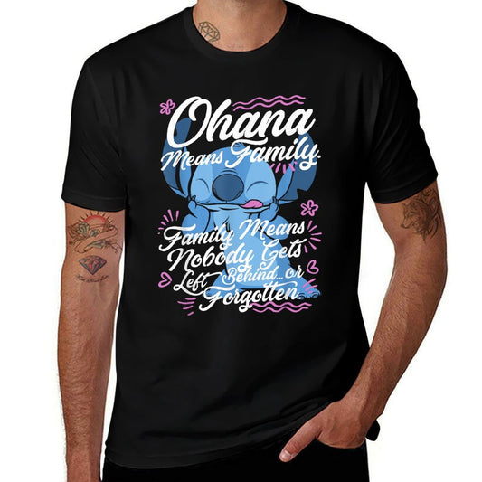 Disney Lilo  Stitch Stitch Day Ohana Means Family  Ribbed Collar T-Shirt