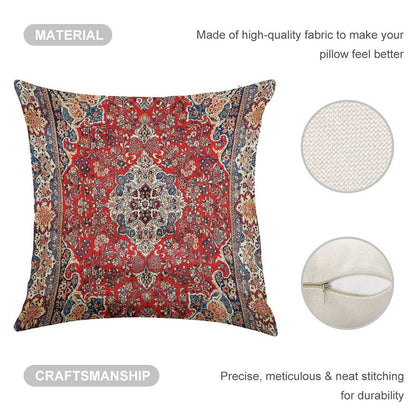 Red Blue Sarouk Persian Carpet Print Linen Throw Pillow Cover