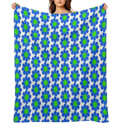 Blue Green Hippy Flower Daisy Throw Blanket