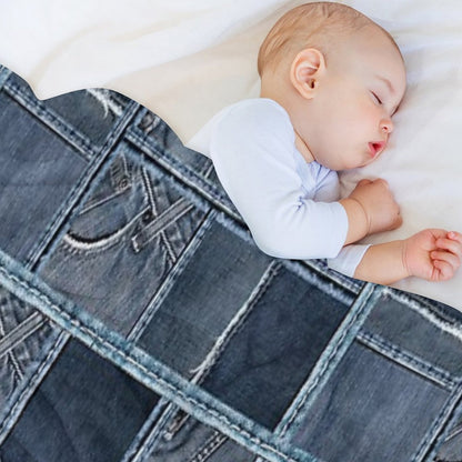 Blue Jeans Denim Patchwork Throw Blanket