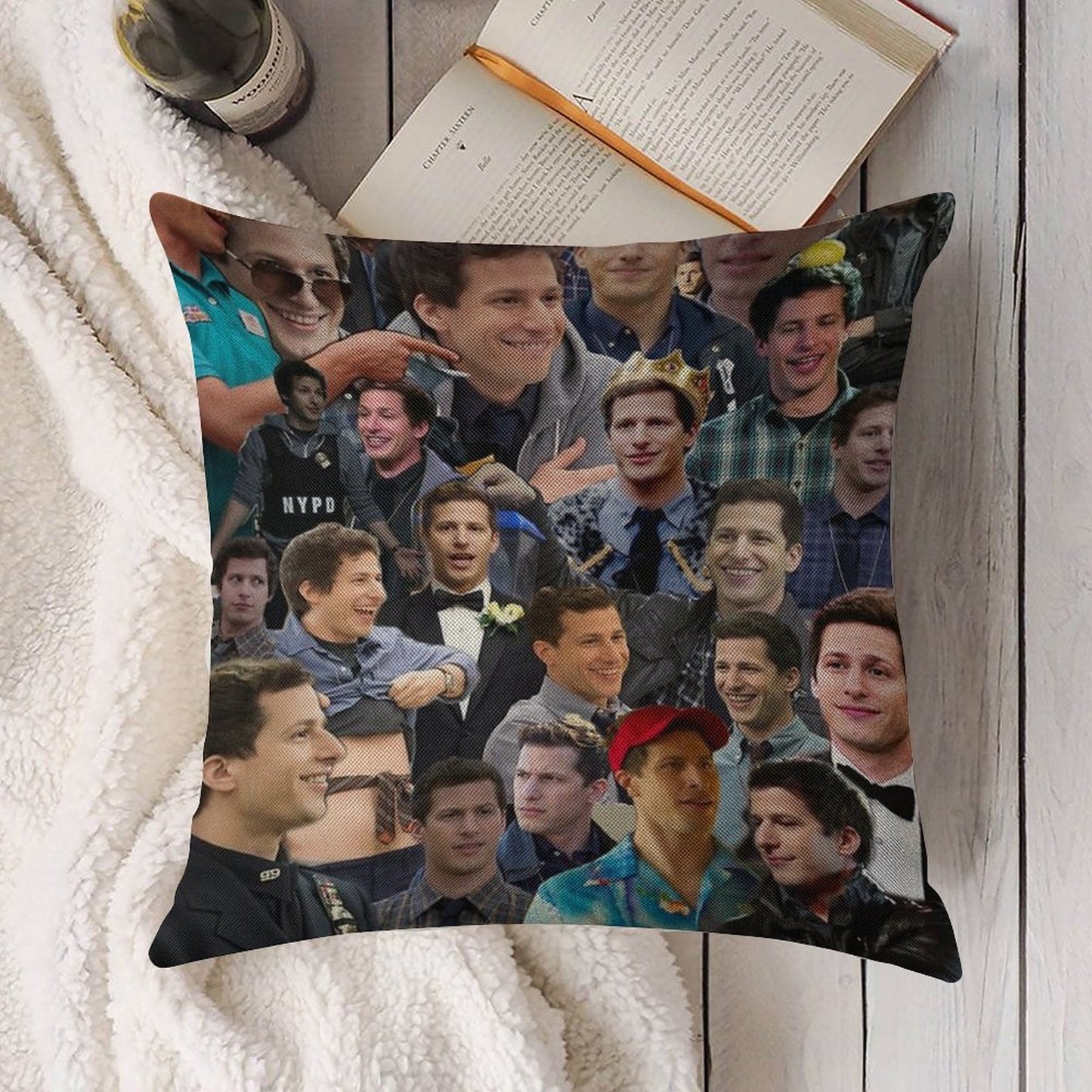 Jake Peralta Collage Linen Throw Pillow Cover
