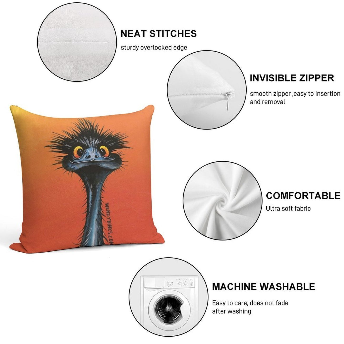 Stunned Emu with Sunset Soft Durable Construction Throw Pillow