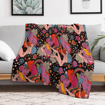 Space Girls Black Backround Throw Blanket