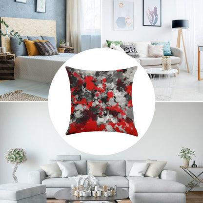 Red And Grey Paint Splatter Linen Throw Pillow Cover