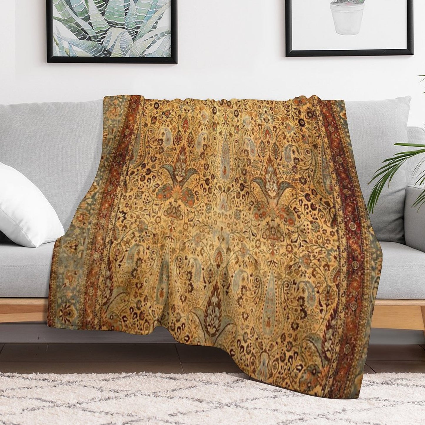 Antique Persian Khorassan Rug Print Throw Blanket