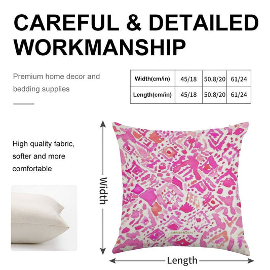 Cute Geometric Pink Linen Throw Pillow Cover