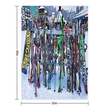 Ski Party - Skis And Poles Throw Blanket