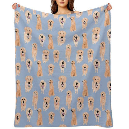 Golden Retrievers on Blue Throw Blanket