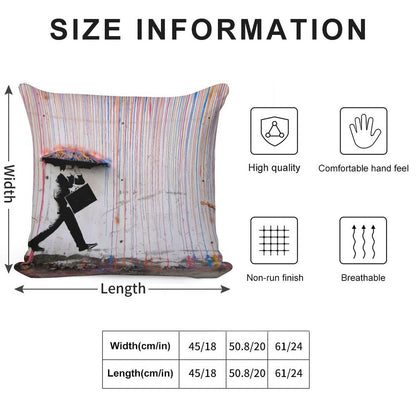 Banksy Umbrella Rainbow Happy Girl Soft Luxury Feel Throw Pillow