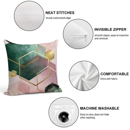 Emerald Green And Pink Geo No 1 Soft Hidden Zipper Throw Pillow