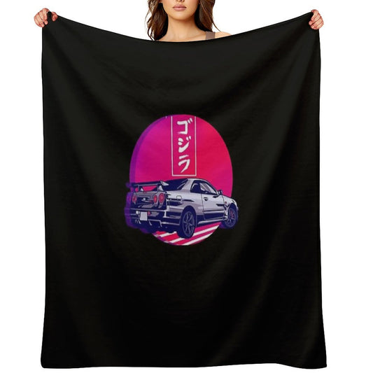 GTR R34 Gojira Sunset Throw Blanket