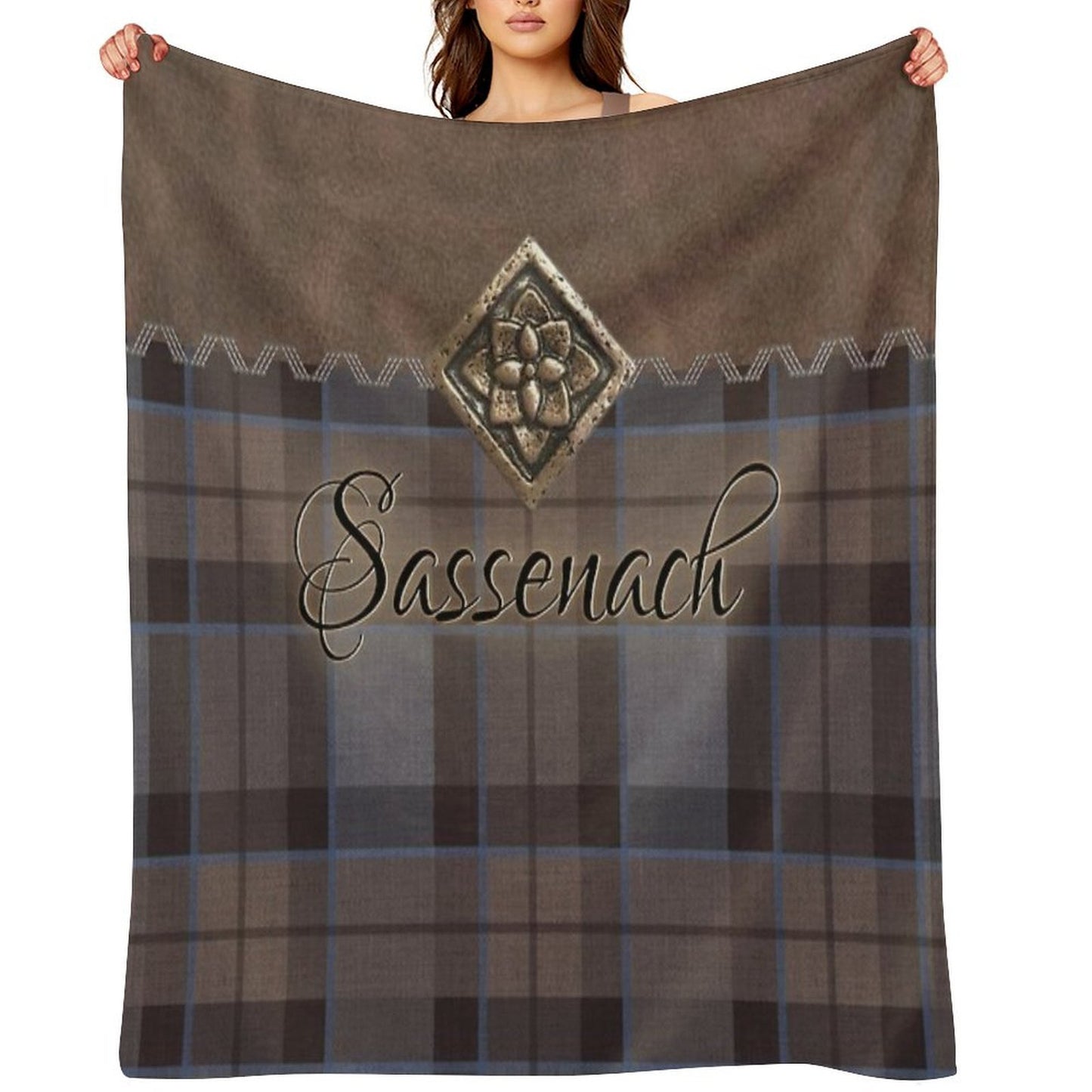 Outlander - Leather And Tartan with Metal Flower Accent Throw Blanket