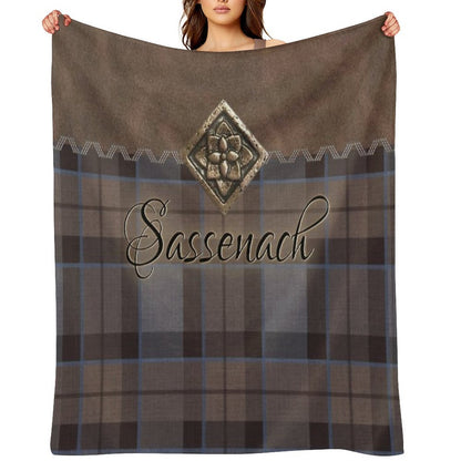 Outlander - Leather And Tartan with Metal Flower Accent Throw Blanket