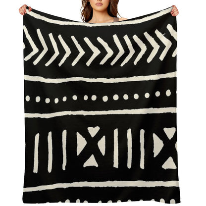 African Mud Cloth Black And White Throw Blanket