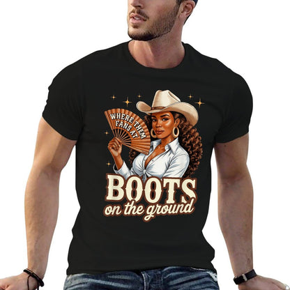 Boots On Ground Juneteenth Cowgirl Western Rodeo Black Women  Easy-care T-Shirt