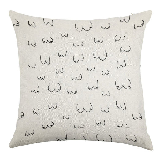 Boobie Boob Print! Linen Throw Pillow Cover