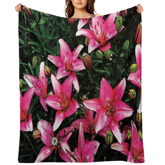 Lovely Pink Lilies in Full Bloom Water Color Throw Blanket
