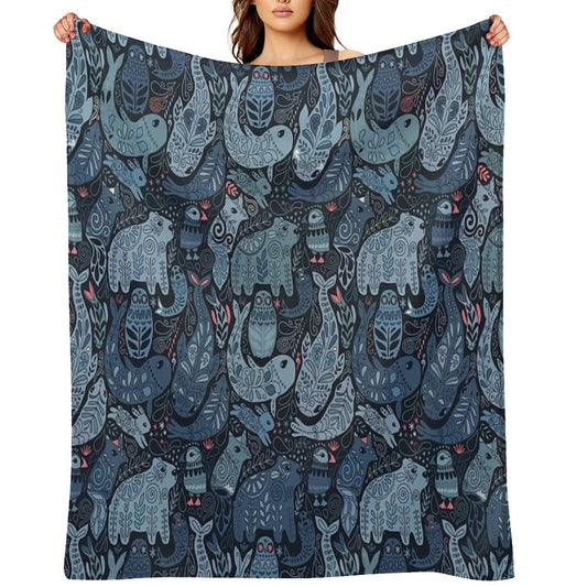 Arctic Animals. Narwhal, Polar Bear, Whale, Puffin, Owl, Fox, Bunny, Seal. Throw Blanket