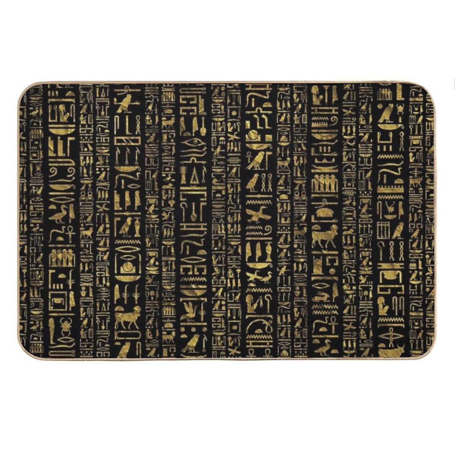 Egyptian Hieroglyphs Vintage Gld on Black Bath Mat