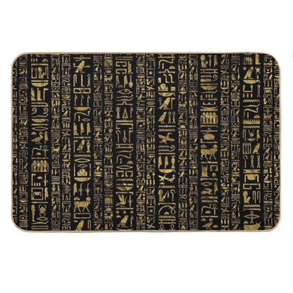 Egyptian Hieroglyphs Vintage Gld on Black Bath Mat