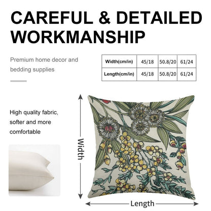 Retro Australian Native Floral Linen Throw Pillow Cover