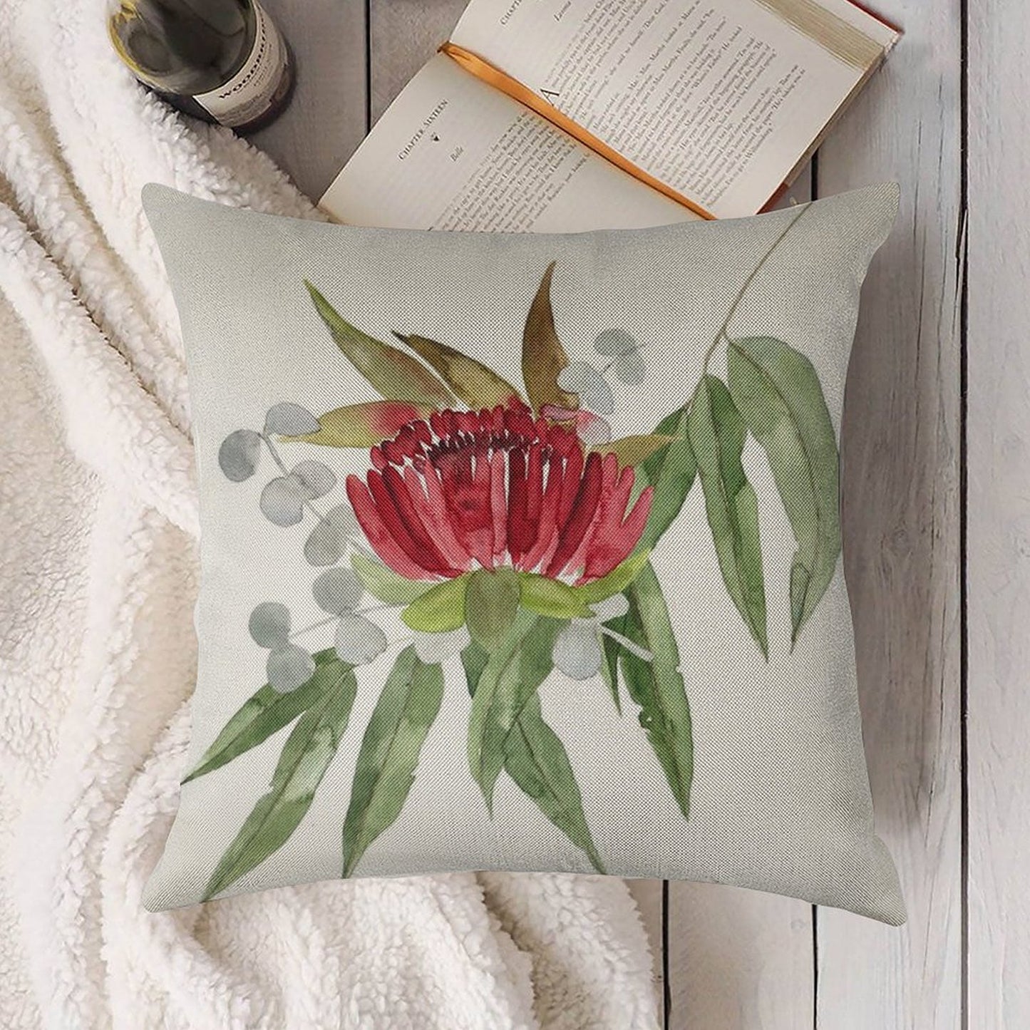 Australian Native Bush Watercolour Linen Throw Pillow Cover