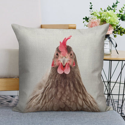 Chicken - Colorful Linen Throw Pillow Cover