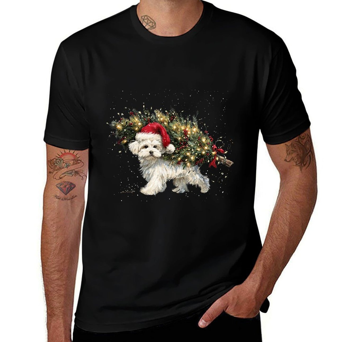 Cute Maltese Dog in A Christmas Tree for Men Women  Breathable T-Shirt