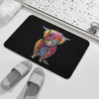 Scottish Hairy Highland Cow ' BRAVE ONe ' by Shirley MacArthur Bath Mat
