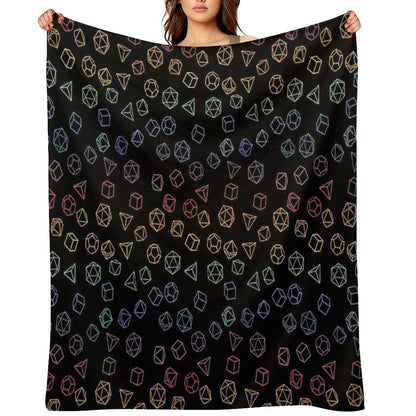 DnD Dice Rainbow on Black Pattern Throw Blanket